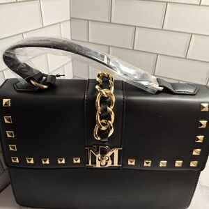 Chic Black and Gold Studded Shoulder Bag